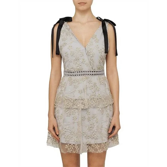 Self-Portrait | Dresses | Self Portrait Tiered Floral Embroidery Mesh Lace  Dress | Poshmark